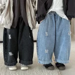 【80-140cm】 デニム カジュアル ロング パンツ - 画像 (4)