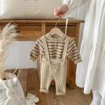 【66-90cm】 ボーダー ニットトップス＆サロペット 2点セット - 画像 (7)