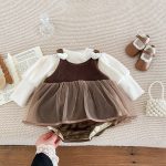 【66-90cm】 厚みのあるベルベットのスカート ロンパース - 画像 (3)