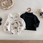 【66-90cm】 ボア リボン 刺繍 ロンパース - 画像 (7)
