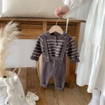 【66-90cm】 ボーダー ニットトップス＆サロペット 2点セット - 画像 (8)