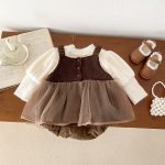 【66-90cm】 厚みのあるベルベットのスカート ロンパース - 画像 (5)