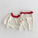 【66-100cm】丸首 さくらんぼ柄 セットアップ ルームウェア