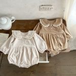 【66-100cm】フリル襟 コーデュロイ ロンパース