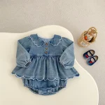 【66-90cm】 フリルデニム ロンパース - 画像 (3)