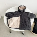 【80-150cm】 韓国風 暖かい フート付き ロングコート - 画像 (8)