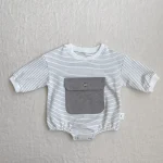 【66-90cm】ポケット付き ボーダー ロンパース - 画像 (11)