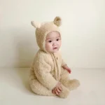 【66-100cm】 帽子付き ボア ロンパース - 画像 (5)