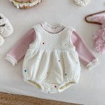 【66-90cm】 カラフル ハート 裏起毛 ロンパース レース リブ インナー