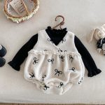 【66-90cm】 ボア リボン 刺繍 ロンパース - 画像 (6)