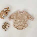 【66-90cm】 無地 フリース ロンパース - 画像 (2)