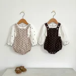 【66-100cm】 ドット サロペット ロンパース or 花柄インナー シャツ - 画像 (13)