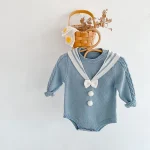 【66-90cm】セーラー風 ニット ロンパース - 画像 (4)