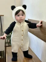 【66-100cm】 帽子付き ボア ロンパース - 画像 (6)