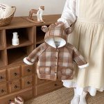 【73-120cm】 チェック柄 フード付き モコモコ アウター - 画像 (9)