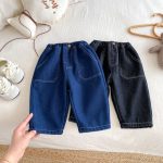 【73-120cm】 無地 裏起毛 デニムパンツ