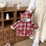 【73-120cm】 チェック柄 フード付き モコモコ アウター - 画像 (8)