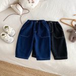 【73-120cm】 無地 裏起毛 デニムパンツ - 画像 (3)