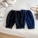 【73-120cm】 無地 裏起毛 デニムパンツ - 画像 (7)