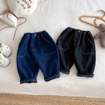 【73-120cm】 無地 裏起毛 デニムパンツ - 画像 (8)