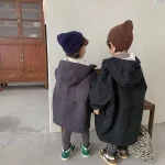 【80-150cm】 韓国風 暖かい フート付き ロングコート - 画像 (10)
