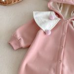 【66-90cm】 ポンポン付き フード カバーオール - 画像 (8)