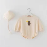 【66-100cm】 ボンネット付き 熊柄 ロンパース - 画像 (5)