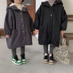【80-150cm】 韓国風 暖かい フート付き ロングコート - 画像 (16)