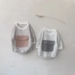 【66-90cm】ポケット付き ボーダー ロンパース - 画像 (4)