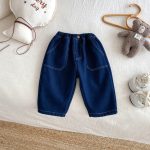 【73-120cm】 無地 裏起毛 デニムパンツ - 画像 (12)