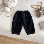 【73-120cm】 無地 裏起毛 デニムパンツ - 画像 (11)