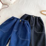 【73-120cm】 無地 裏起毛 デニムパンツ - 画像 (13)