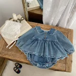 【66-90cm】 フリルデニム ロンパース - 画像 (6)