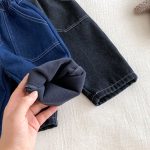 【73-120cm】 無地 裏起毛 デニムパンツ - 画像 (15)