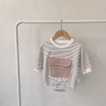 【66-90cm】ポケット付き ボーダー ロンパース - 画像 (13)