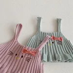 【66-100cm】 フリル トップス ＆ネコ 刺繡 3点セット - 画像 (5)
