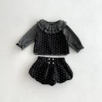 【66-100cm】 インナーシャツ トップス＆小花柄 セットアップ 3点セット - 画像 (7)