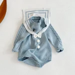 【66-90cm】セーラー風 ニット ロンパース - 画像 (5)
