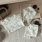 【66-90cm】花柄 帽子付き ロンパース  ＋ ボトムス - 画像 (8)