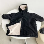 【80-150cm】 韓国風 暖かい フート付き ロングコート - 画像 (7)
