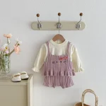 【66-100cm】 フリル トップス ＆ネコ 刺繡 3点セット - 画像 (3)