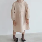 【80-130cm】 パフスリーブ リネン ワンピース - 画像 (5)