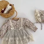 【66-90cm】 ワンピース風 花柄 ロンパース - 画像 (6)