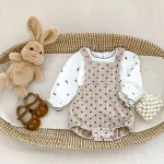 【66-100cm】 ドット サロペット ロンパース or 花柄インナー シャツ - 画像 (4)