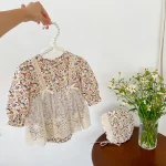 【66-90cm】 ワンピース風 花柄 ロンパース - 画像 (4)