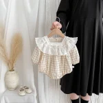 【66-90cm】 フリル襟 チェックOR花柄 ロンパース - 画像 (12)