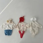 【66-90cm】 ハート刺しゅう ロンパース - 画像 (3)