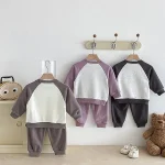 【73-110cm】 ポケット付き 英字＆熊柄 セットアップ - 画像 (4)