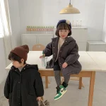 【80-150cm】 韓国風 暖かい フート付き ロングコート - 画像 (9)