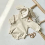 【66-90cm】 ウサギ耳 フード付き ボア ロンパース - 画像 (7)